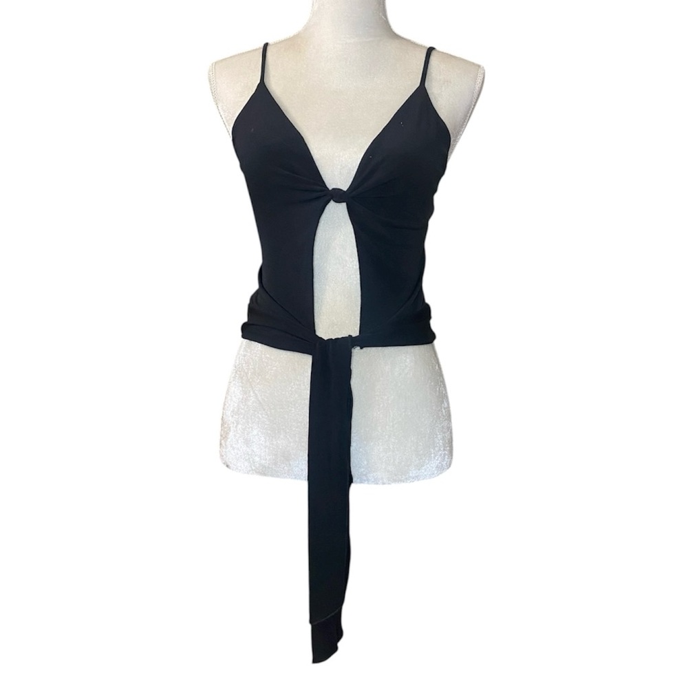 Sharon Black Front Tie‎ Halter Tank Top Sz S